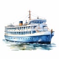 Charming Watercolor Cruise Liner Illustration On White Background