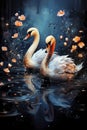 A charming watercolor depiction captures the grace and love of a cute pair of swans Royalty Free Stock Photo