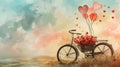 Vintage Bicycle Romance: Roses and Heart-Shaped Balloons Royalty Free Stock Photo