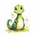 Charming Watercolor Illustration Of A Cute Green Lizard