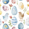 Charming Watercolor Illustration of Easter Elements with Birds and Eggs