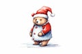 A charming watercolor illustration featuring a bear adorned in Santa's hat Royalty Free Stock Photo