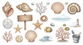 Coastal Watercolor Elements Set Royalty Free Stock Photo
