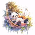 Peaceful Panda in a Hammock: A Serene Watercolor Illustration Royalty Free Stock Photo