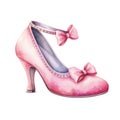 Charming watercolor illustration of a pink princess shoe with bow details