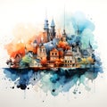 Charming Watercolor Old Cityscape: A Timeless Journey