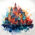 Charming Watercolor Old Cityscape: A Timeless Journey