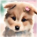 adorable puppy with flower. AI Generated