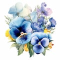 Charming Watercolor Pansy Bouquet Illustration In Blue And Yellow Royalty Free Stock Photo