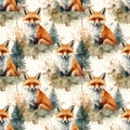 Watercolor Fox Forest Pattern Design Illustration Royalty Free Stock Photo