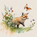 A charming watercolor playful baby fox