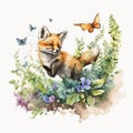 A charming watercolor playful baby fox