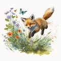 A charming watercolor playful baby fox