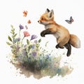 A charming watercolor playful baby fox