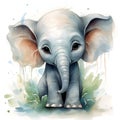 Charming Watercolor Portrait of a Tiny Elephant