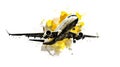 A charming watercolor sketch of an airplane with yellow gray lines Royalty Free Stock Photo