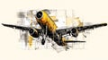 A charming watercolor sketch of an airplane with yellow gray lines Royalty Free Stock Photo