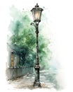 Charming Watercolor Street Lamp on a Narrow Rai Street AI Generated
