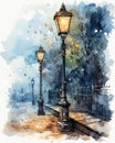 Charming Watercolor Street Lamp on a Narrow Rai Street AI Generated