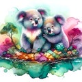 charming watercolour-style illustration featuring two koalas in an affectionate embrace Royalty Free Stock Photo