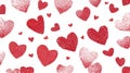 Seamless pattern of red stippled hearts and dots on a white background Royalty Free Stock Photo