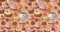 Sweet Treats Delight: Seamless Pattern of Desserts and Coffee Royalty Free Stock Photo
