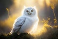 Charming White Owl in Beautiful Backlight: Early Morning Delight.