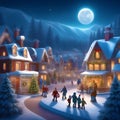 a charming winter landscape capturing a cozy Christmas village scene