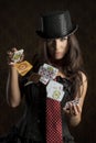 Charming woman with poker cards Royalty Free Stock Photo