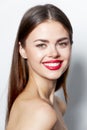 Charming woman Smile red lips attractive look bright makeup