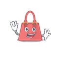 A charming women handbag mascot design style smiling and waving hand