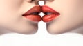 Charming women\'s lips of ideal shape, light touch of women\'s lips, female friendship, LGBT community. Close-up