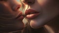 Charming women\'s lips of ideal shape, light touch of women\'s lips, female friendship, LGBT community. Close-up