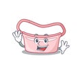 A charming women waist bag mascot design style smiling and waving hand