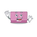 A charming womens wallet mascot design style smiling and waving hand