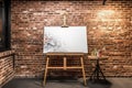 Ai Generative Wooden easel with painting on canvas on brick wall background