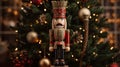 A charming wooden nutcracker figurine with intricate details,