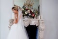 Charming young bride in luxurious wedding dress. Pretty girl, photo Studio Royalty Free Stock Photo