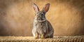 A charming young bunny rabbit sits peacefully on a textured surface against a softly blurred background. Generative AI Royalty Free Stock Photo