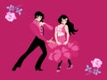 Charming young couple in love. Wedding invitation in pink colors. Tango, flamenco. Horizontal card