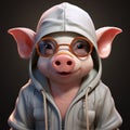 Charming Zbrush Character: Little Pig With Glasses And Hoodie