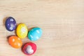 Charmingly colorfully decorated Easter eggs with child\'s paintings. Funny festive preoccupations