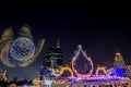 Charoen Nakhon Road,Khlong San,Bangkok,Thailand on November 11,2018:Drone Light Show in Grand Opening Ceremony as seen from River