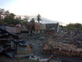 Charred building debris