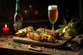 charred corn on the cob with a refreshing pale ale