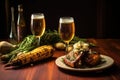 charred corn on the cob with a refreshing pale ale