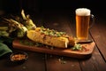 charred corn on the cob with a refreshing pale ale