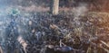 Charred grass and leaves after a forest fire. Burned soil, close up, ground view. Royalty Free Stock Photo