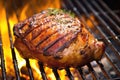 charred honey mustard pork chop on barbecue grill