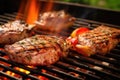 charred pork chops on a barbecue grill Royalty Free Stock Photo